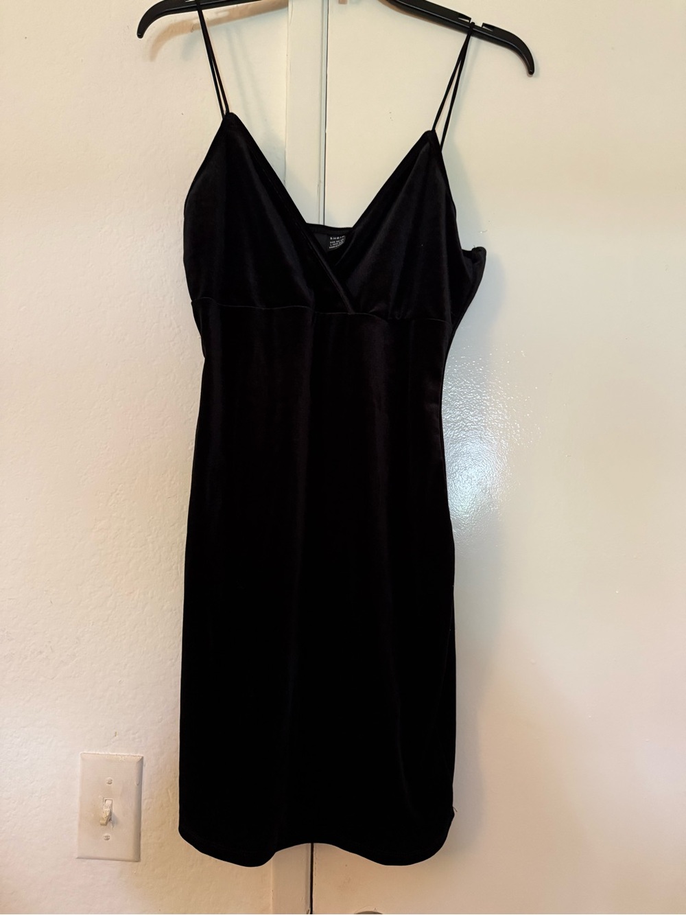 SHEIN Black Velvet V-Neck Slip Dress